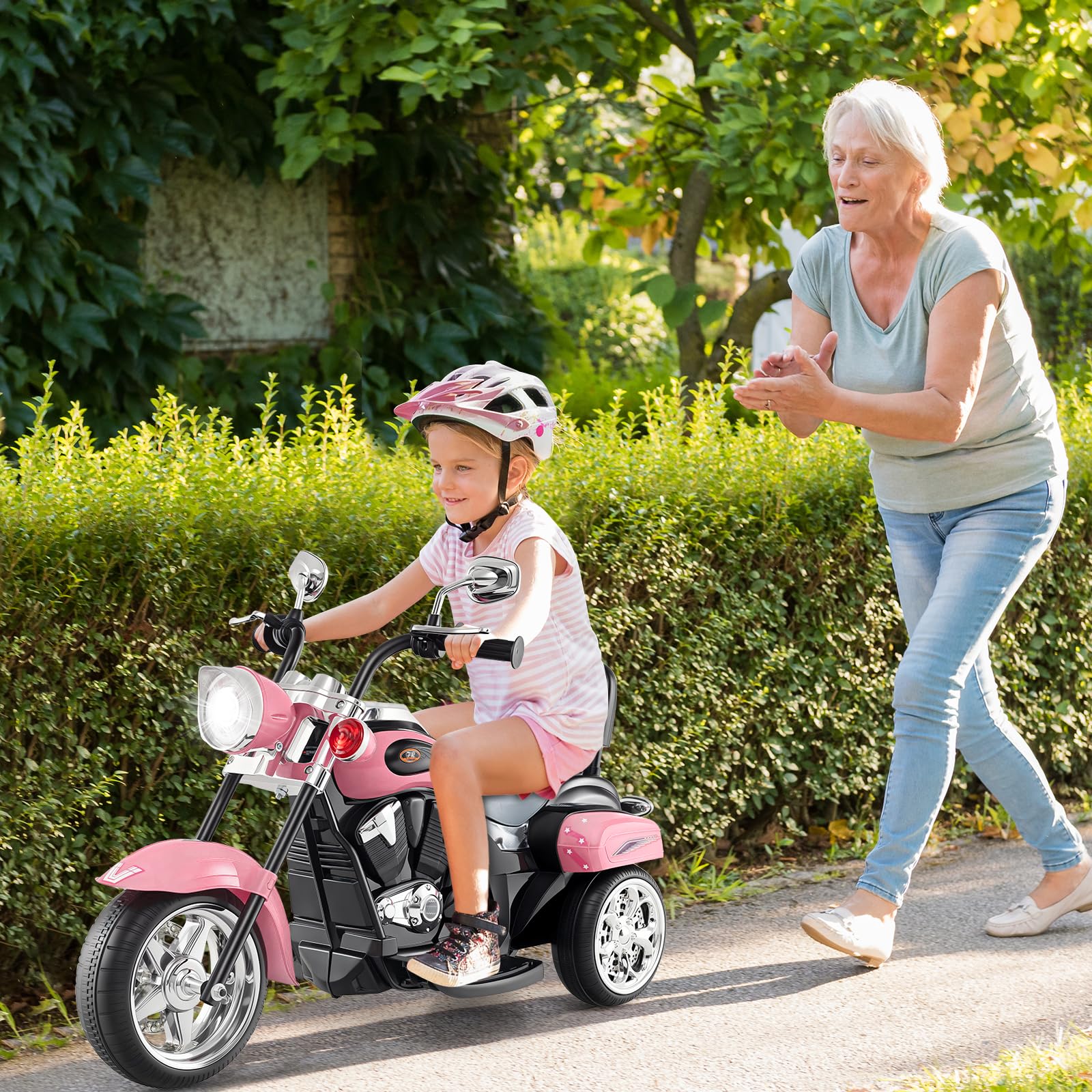 GOPLUS Motocykl elektryczny 6 V dla dzieci, trójkołowy motocykl dziecięcy z przełącznikiem do przodu i do tyłu, elektryczny motocykl, mortorcycle, pojazd elektryczny dla dzieci od 3 lat (jasnoróżowy)