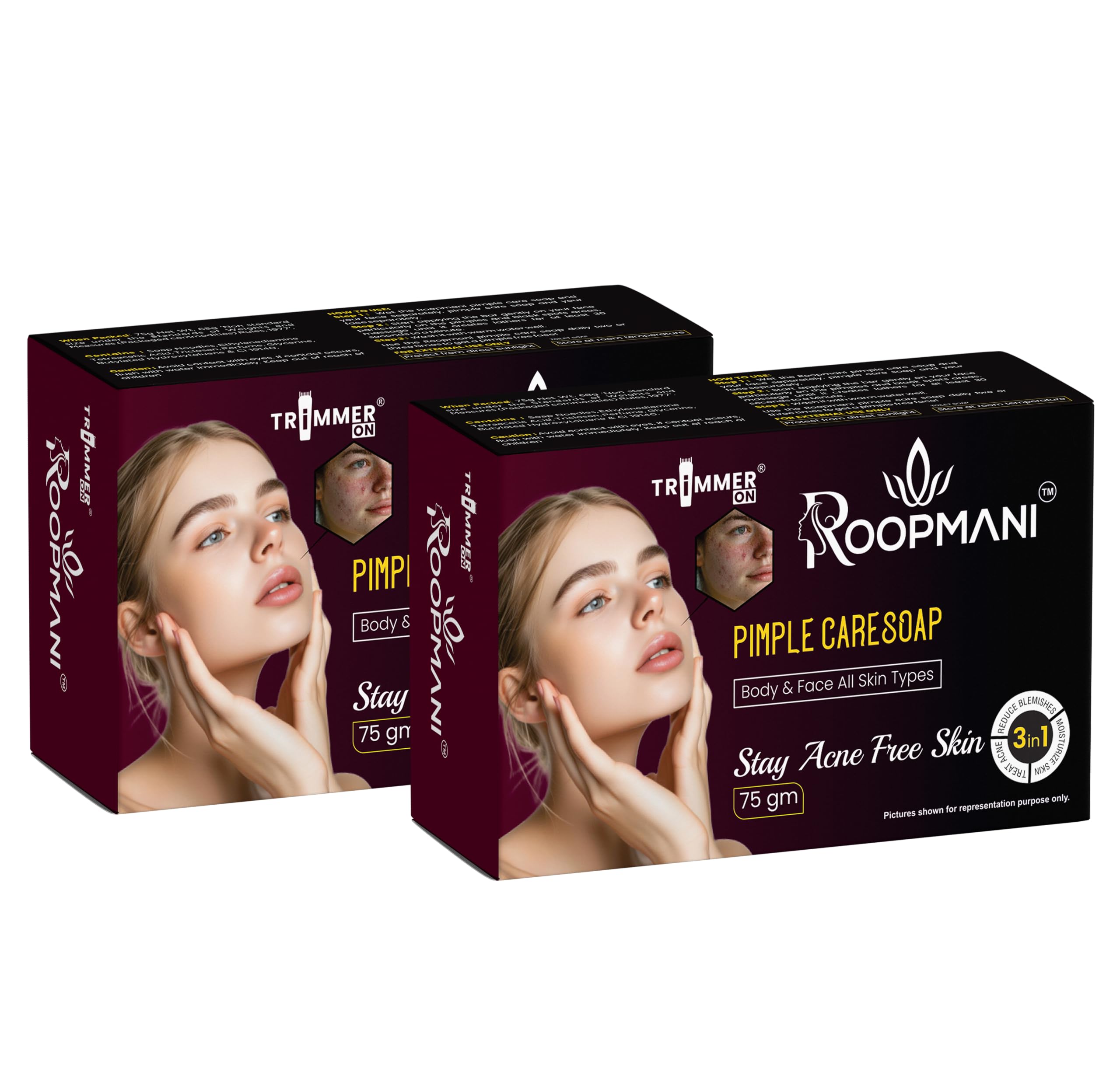 Roopmani Pimple Care Soap 75g | Neem, Tulsi, Aloe Vera & Tea Tree Face and Body Cleansing Soap | Acne & Pimple Care | All Skin Types (2X75)-image-31