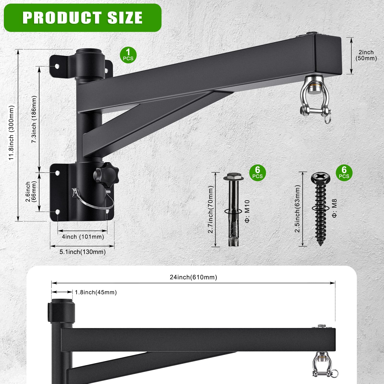 Kipika Soporte de pared para colgar bolsas pesadas de 24 pulgadas, capacidad de 800 libras con soporte giratorio de 360° y diseño plegable, soporte para saco de boxeo para boxeo, Muay Thai, bolsa de