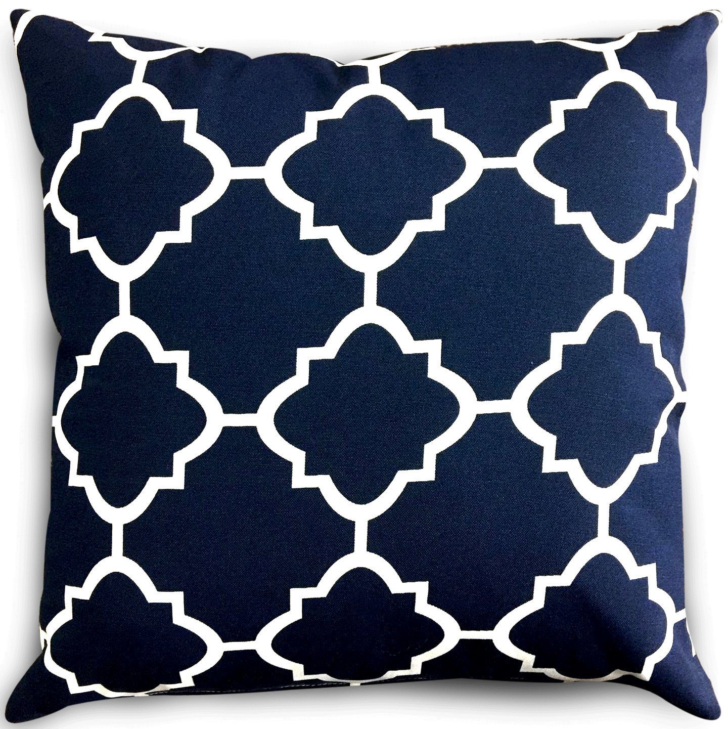 Utopia Bedding Decorative Square 18 x 18 Inch Throw Pillow - Navy & White Moroccan Quatrefoil Lattice Cushion Pillow