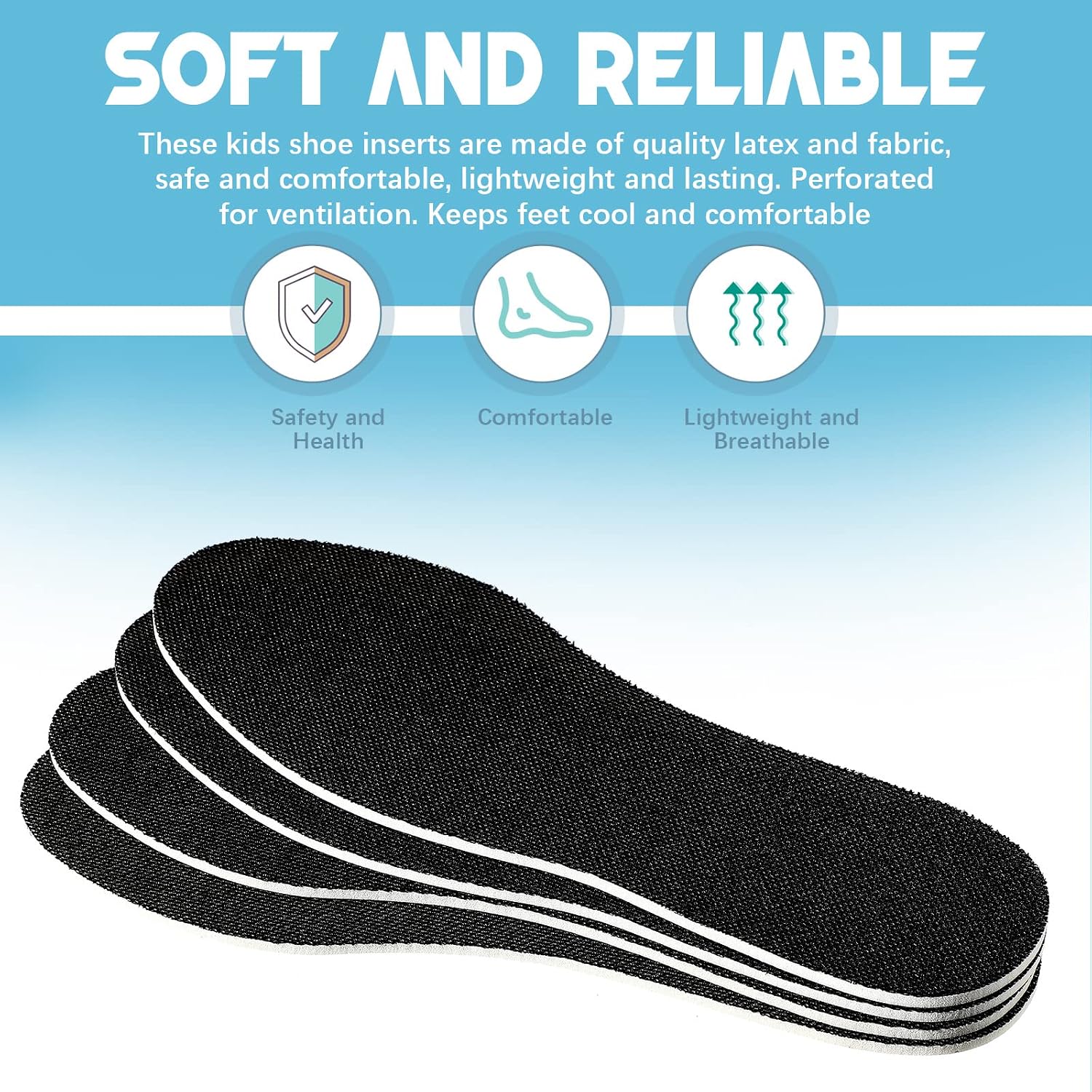 Eurzom 2 Pairs Kids Insoles Shoe Inserts Children Memory Sponge Insoles Washable Replacement Breathable Latex, Cutting Size Soft Women Toddler Shoe Filler for Spring Summer(Black)