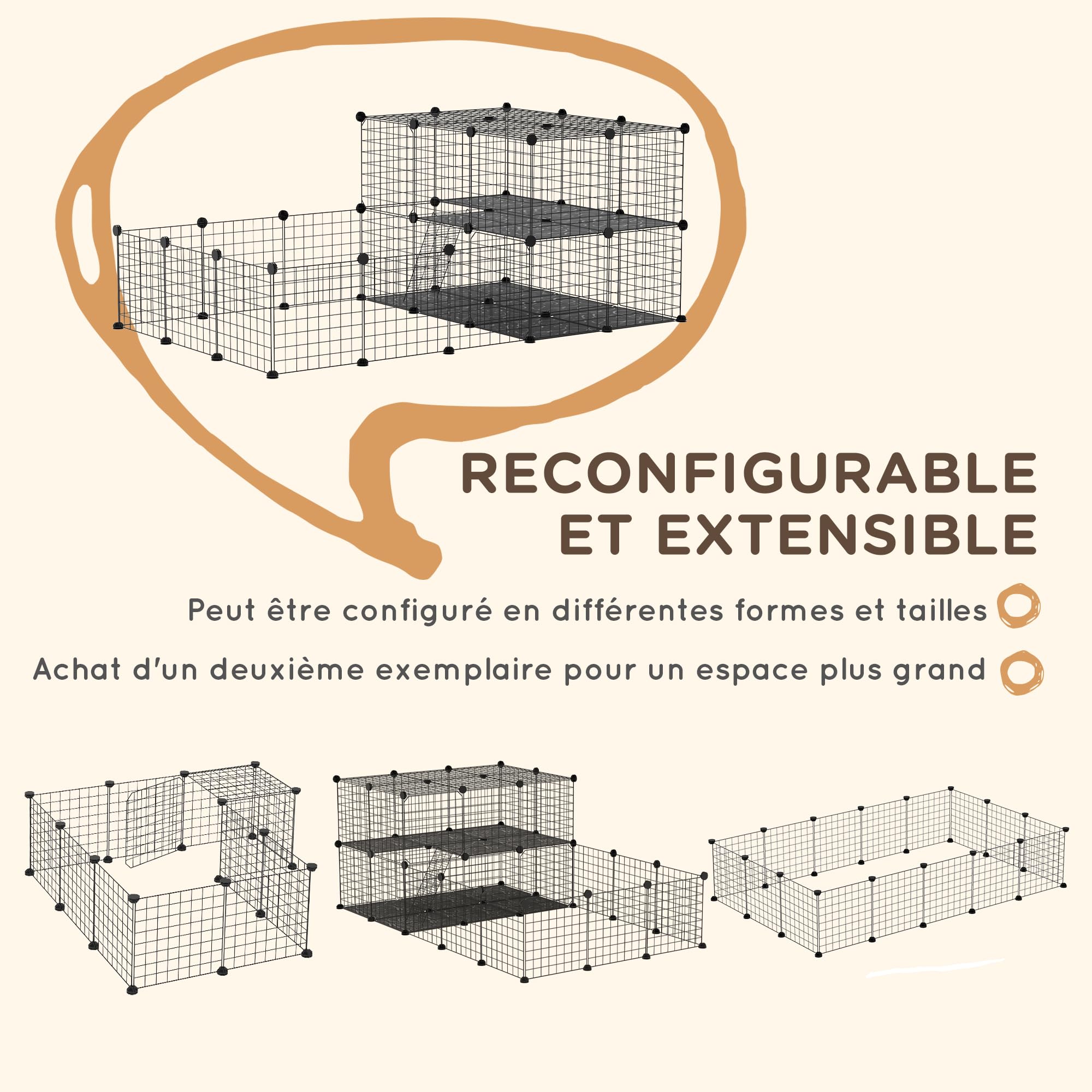 PawHut Enclos pour Petits Animaux Parc pour Chiot clôture pour Animaux domestiques modulable DIY 47 Panneaux Noir