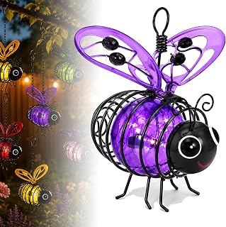 Hanging Solar Bee Light for Outside | Solar Globe Bee Lanter (1PC B) | Bee Lantern with Warm LED Glow | Hanging Garden Decor for Patio Porch Tree Yard