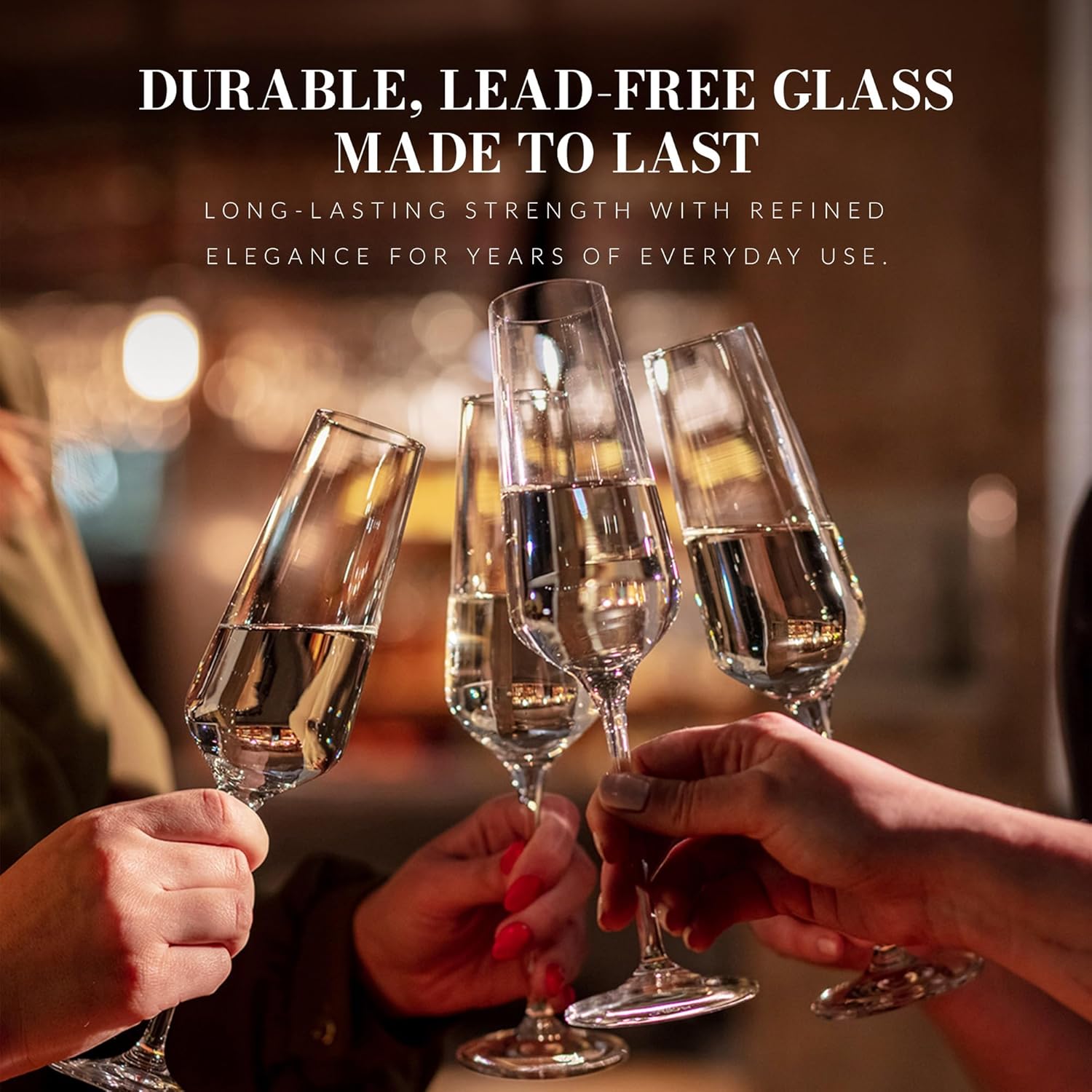 KROSNO Crystal Champagne Flute Glass | Set of 6 | 6.1 oz | Avant-Garde Collection | Perfect for Home, Restaurants and Parties | Dishwasher Safe