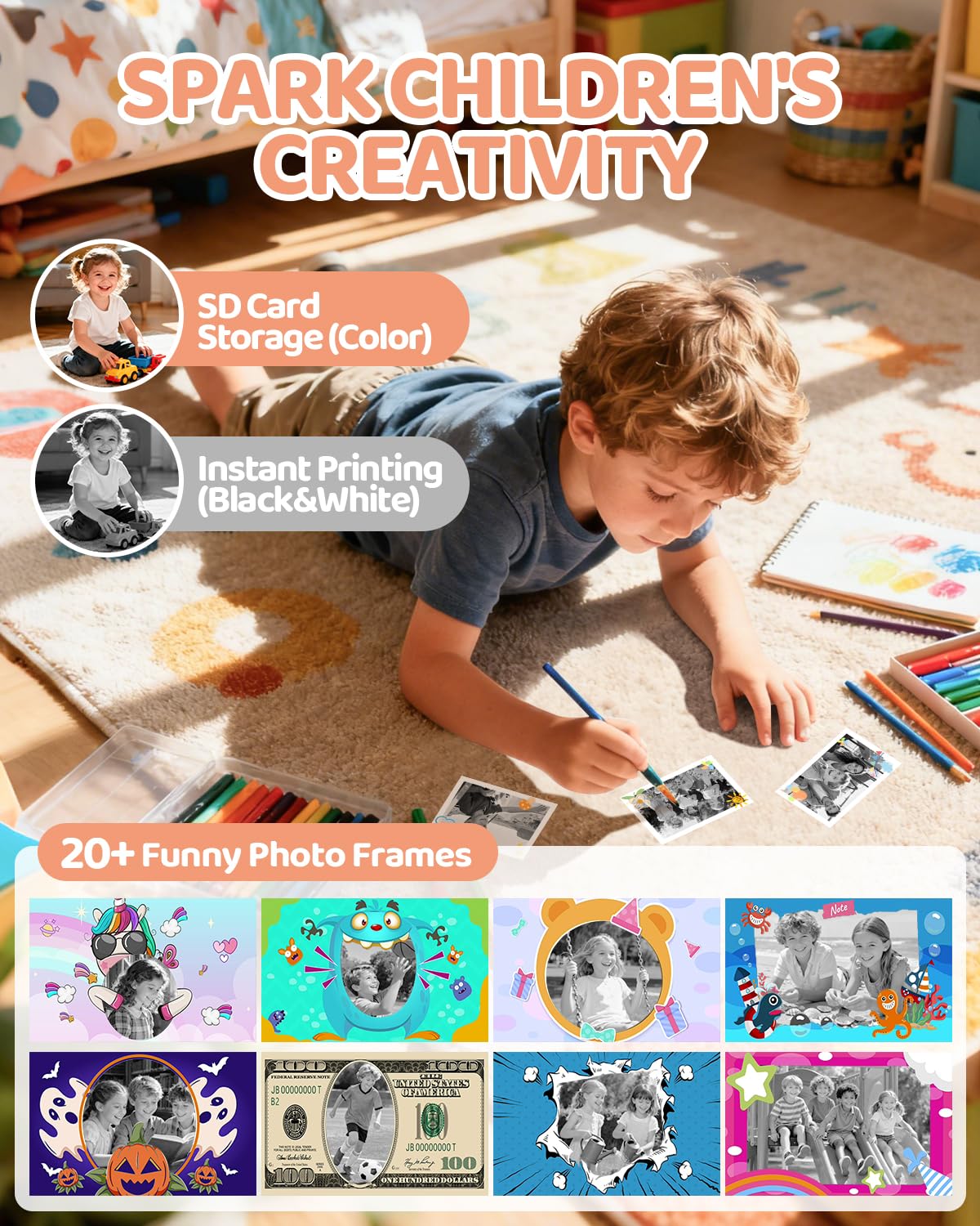 CalineGam Macchina Fotografica Bambini Istantanea, HD 1080P Macchina Fotografica Istantanea con Scheda da 32 GB e 3 Rotoli di Carta, Regalo di Natale per Ragazze Ragazzi dai 3 ai 14 Anni