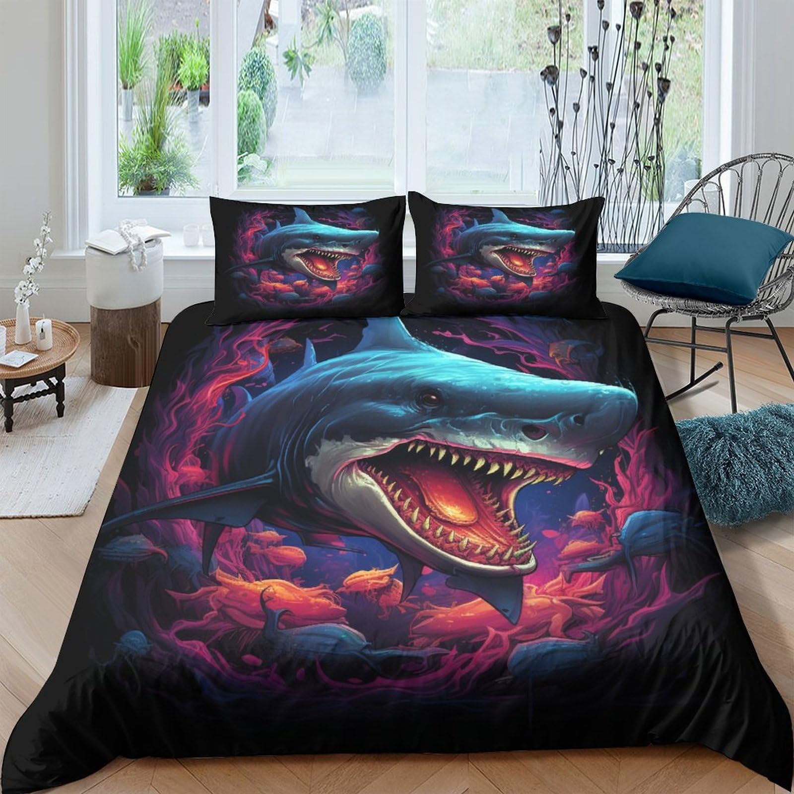 Housse de couette requin fermeture éclair finie la couette qui glisse