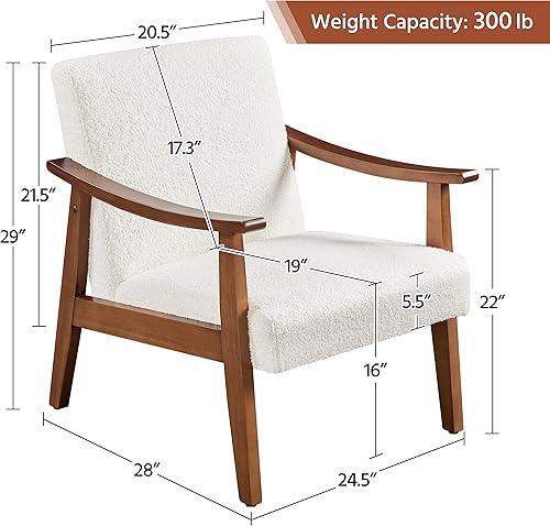 Miniatura 3 de Topeakmart Silla decorativa para sala de estar, silla de ocio de mediados de siglo con marco de madera, silla de barril moderna para sala de estar,
