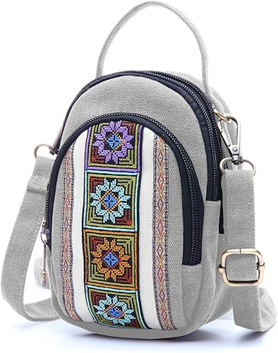 SILKAREA Canvas Small Crossbody Bag Cell Phone Purse for Women Embroidered Shoulder Bag Handbags Wallet Bag Pouch