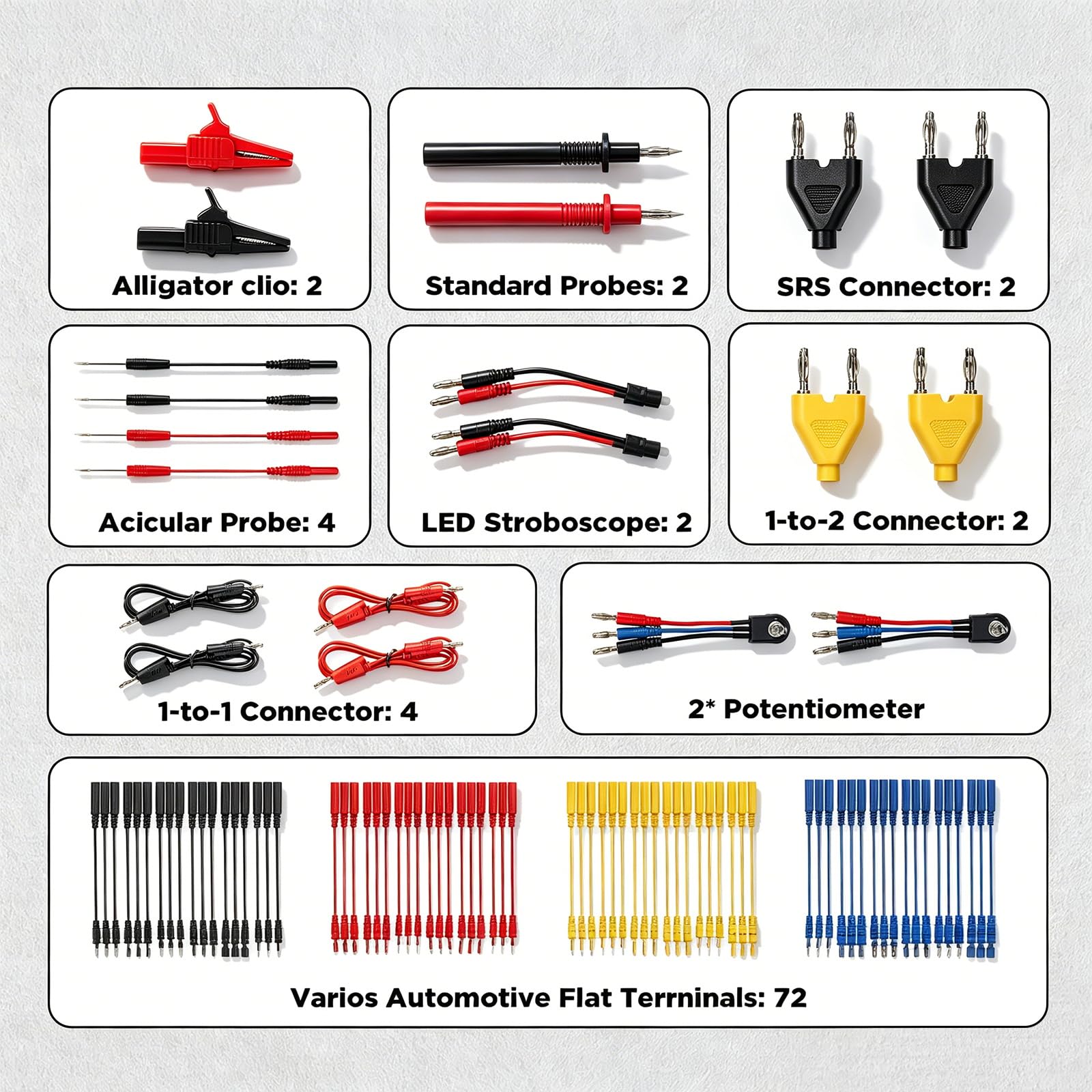 92tlg Kfz Messleitungs-Set mit SRS Messspitzen kompatibel Multimeter | Mit Nadel-/Flachadaptern, kompatibel Multimeter & Oszilloskop，Hitzebeständige Kabel, strukturierter Koffer