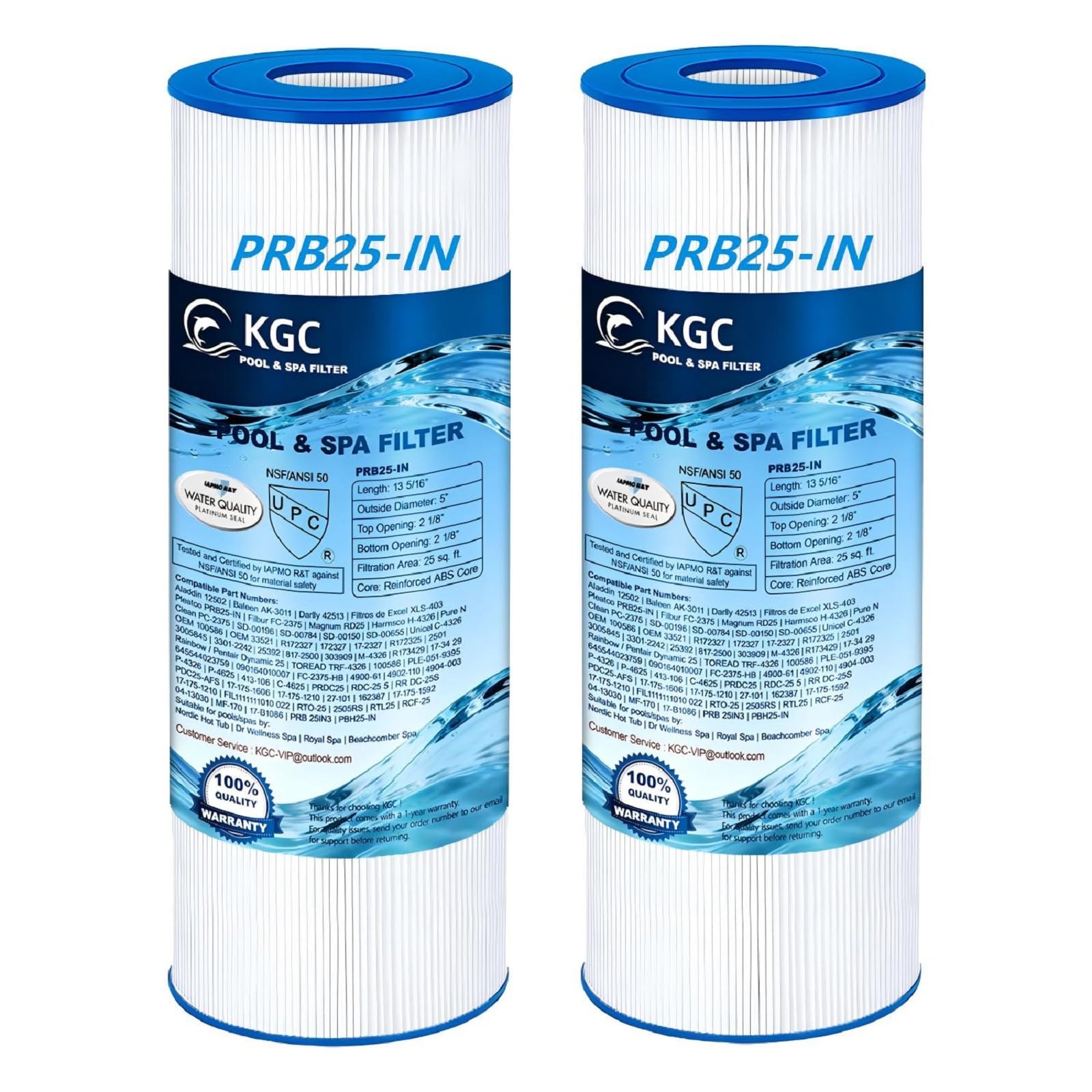 KGC Filtre Spa Compatible avec PRB25-IN, Lot de 2 filtres Remplacement pour C-4326, FC-2375, FC-2370, 3005845, 17-2327, 100586, 33521, 25392, 817-2500, 25 sq. ft.Filtre de Spa à Insertion 5x13