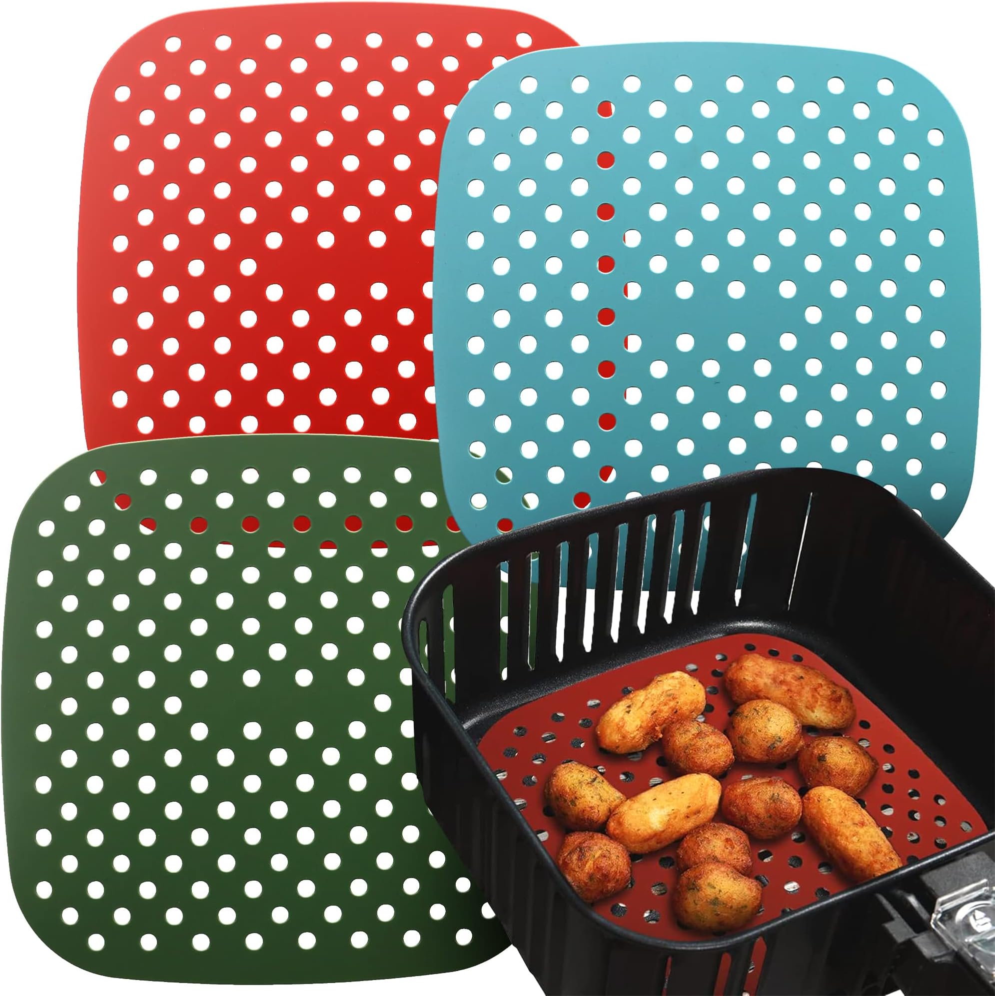YQL Silicone Air Fryer Liner, 8 inch Square Air Fryer Liner Reusable