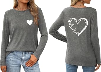 Valentines Shirts for Women Cute Love Heart Funny Long Sleeve Casual Tee Tops