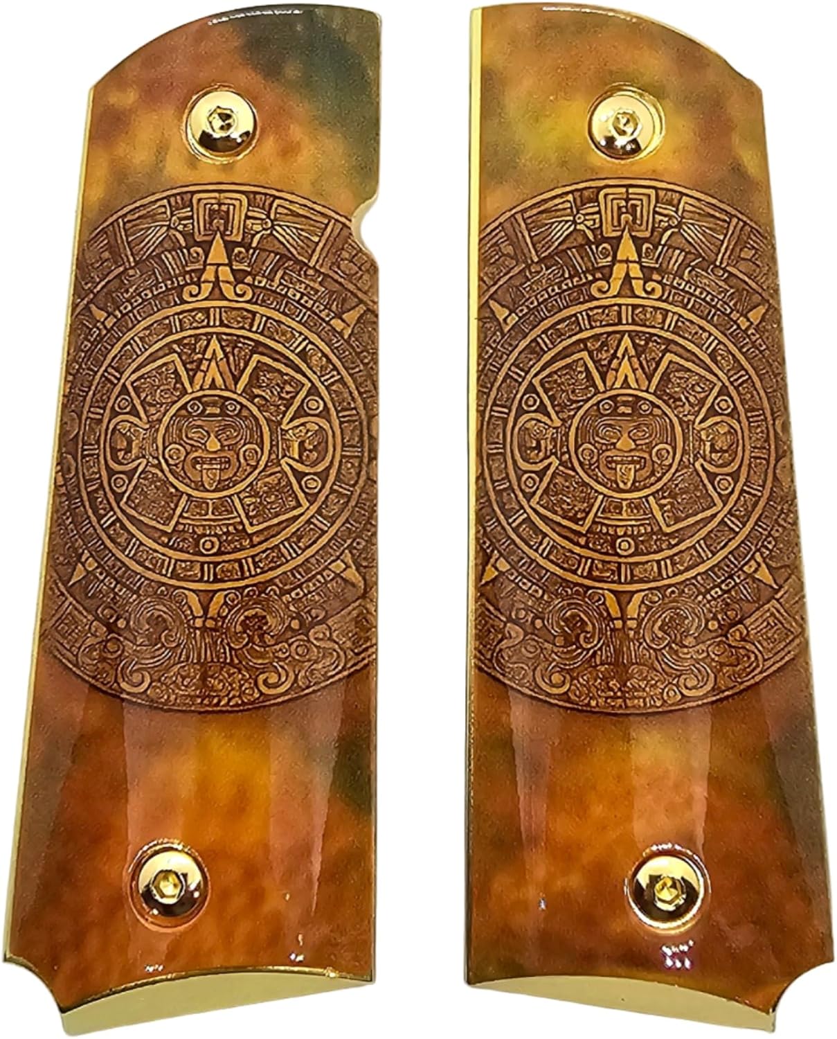 1911 Full-Size Metal Grips – Aztec Calendar Design – Fits Government & Commander Models – Fade & Scratch Resistant – Includes Mounting Screws