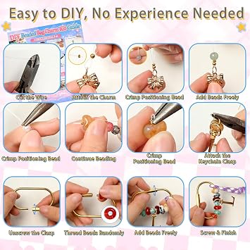 Kasmena 900+ Pcs DIY Bag Charm & Keychain Making Kit with Beads and Charms
