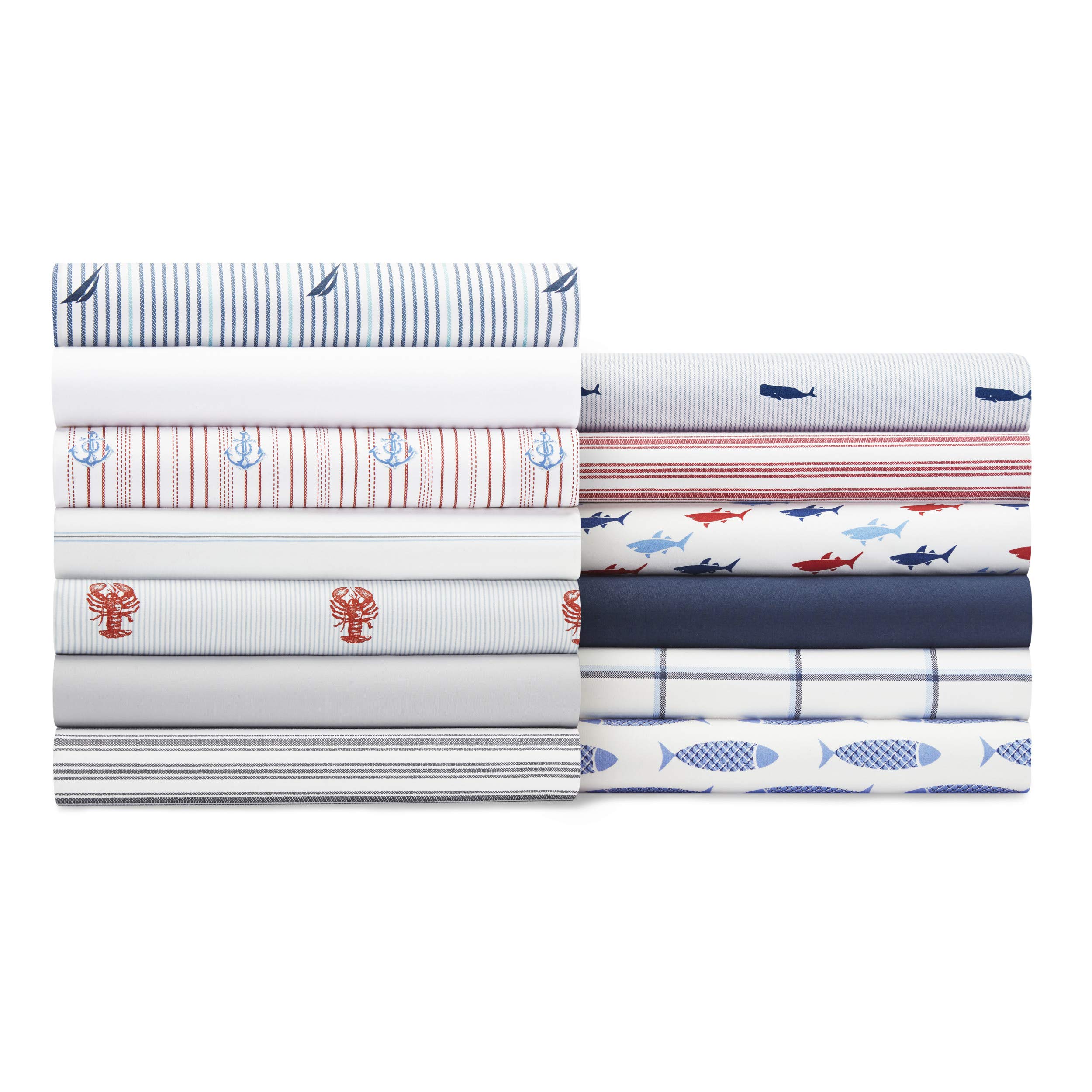 Nautica Set Di Lenzuola In Percalle Di Cotone - Fresco E Traspirante, Con Foderi, Tasca Profonda Fino A 45 Cm, Ikat Wave Blue, Queen
