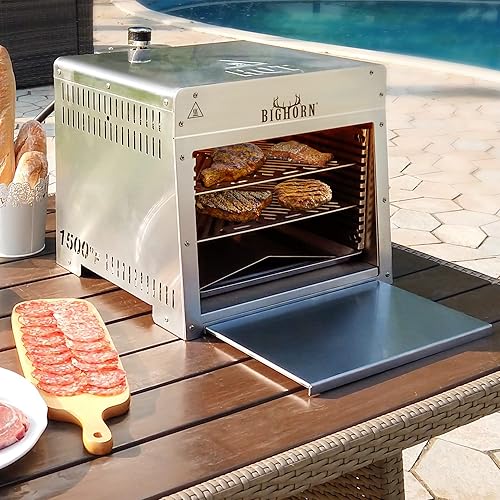 Miniatura 7 de BIG HORN OUTDOORS Parrilla de gas propano infrarrojo portátil, parrilla de acero inoxidable de 1500 grados para carne y mariscos, verduras