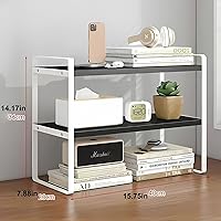 Vista 2 de Hbluefat Estante organizador de escritorio, 2 niveles, multiusos, estante de almacenamiento de mesa, pequeño estante de almacenamiento de encimera