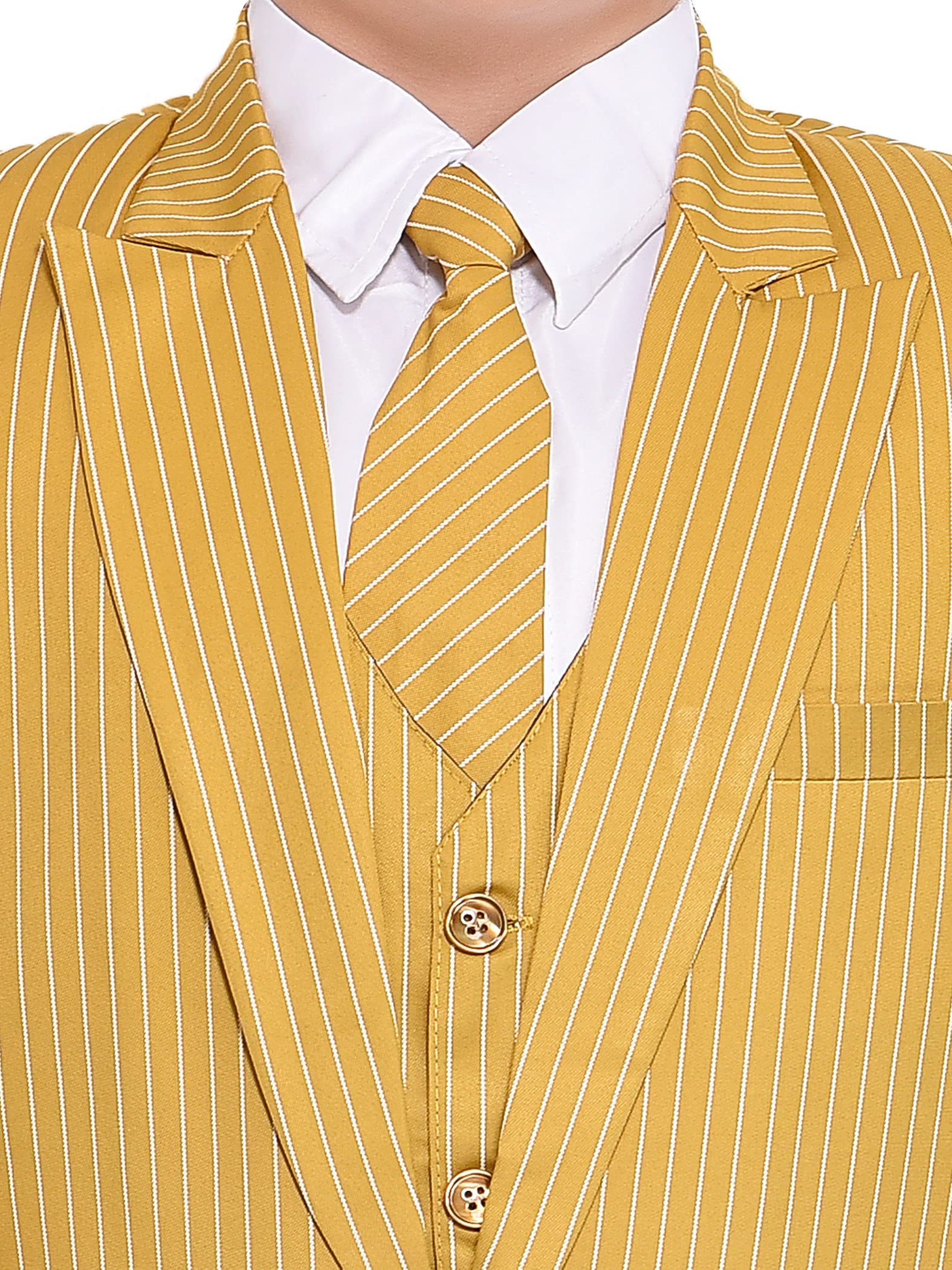Jeetethnics Boys Yellow Striped Coat Suit Set with Waistcoat Shirt and Trousers (9077) 2