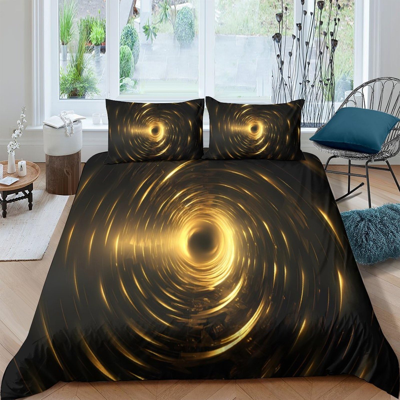 Ctjqhvkz Style-5 3D Printed Golden Swirl Fitted Sheet Microfiber Soft Black Hole Bed Cover For Bedroom Decor Mattress Protection Single（135X200cm）