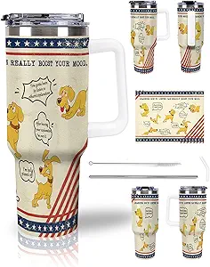 Tumbler with Handle 40 oz, Tumbler with Lid and Straw, Insulated Stainless Steel Travel Mug, No Leak Tumbler, Suit For Cupholder Friendly, Keeps Cold And Hot for 24 Hours,Dog