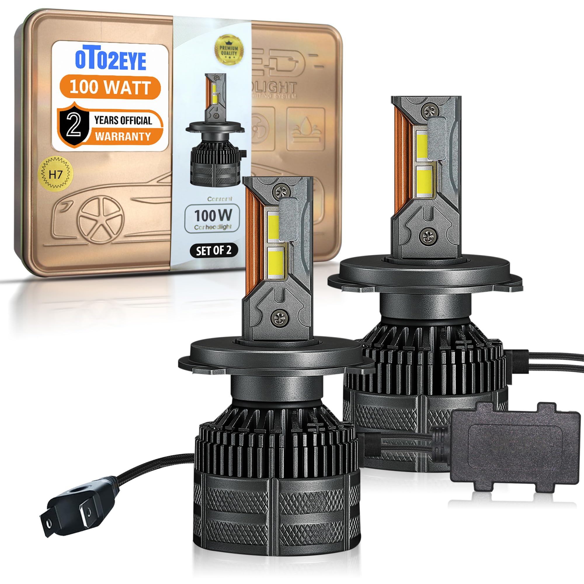 OTO2EYE H7 LED Headlight Bulbs, 100W, 10000 Lumens, Super Bright Headlight, 6500K, LED Headlight Auto Conversion Kit for Car, Set of 2, (2 Years Warranty)-image-14