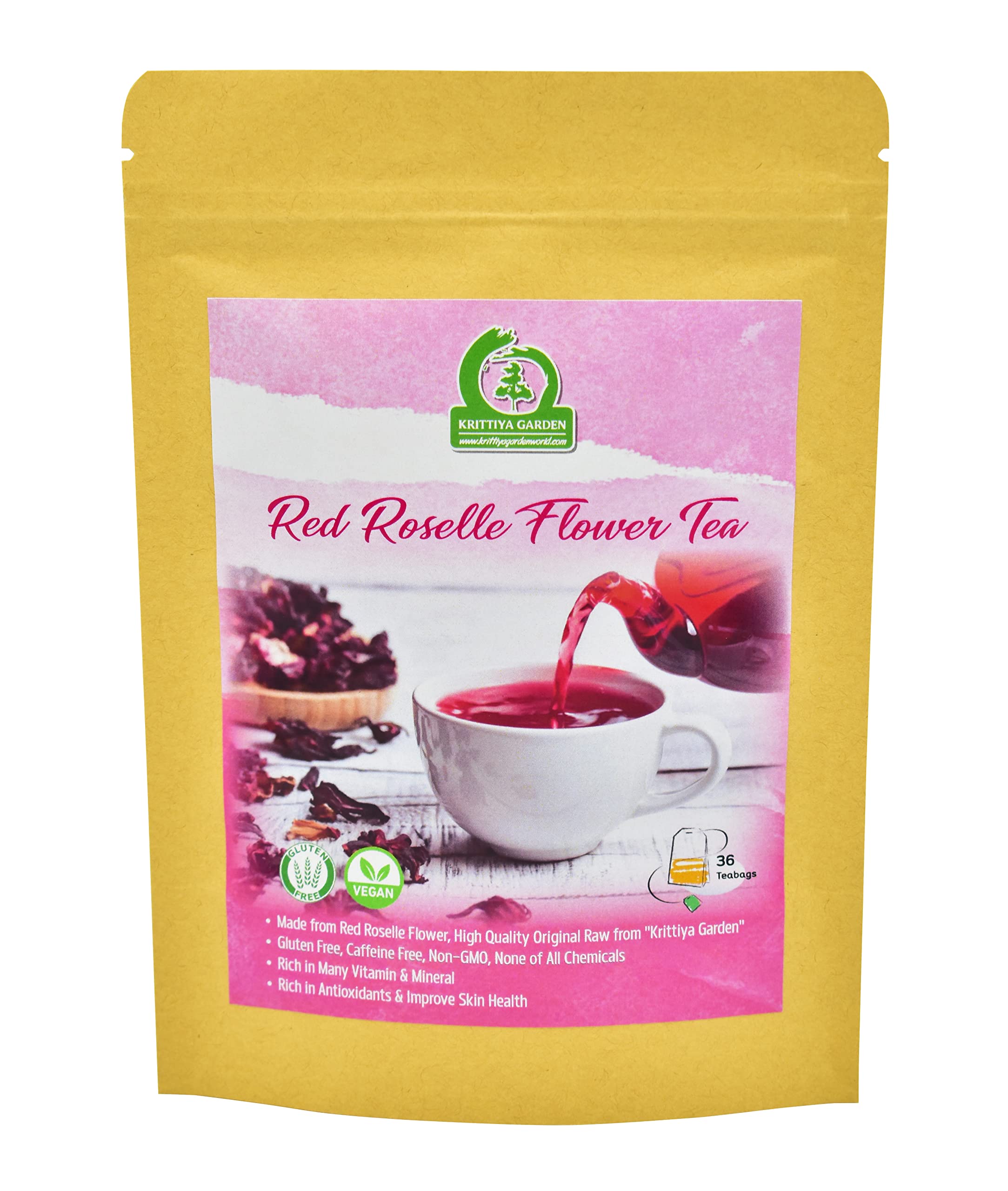 Red Roselle Flower Tea (Red Sorrel, Hibiscus Sabdariffa L.) 36-Teabags (1.9oz)