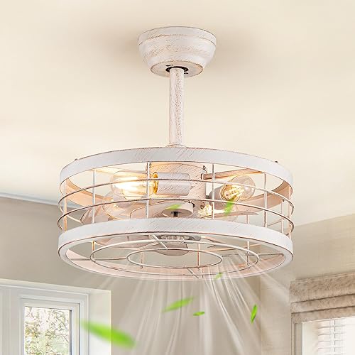 Miniatura 16 de LEDIARY Ventilador araña de techo enjaulado de 20 pulgadas con luz, ventilador de techo sin aspas con control remoto, luces de ventilador estilo