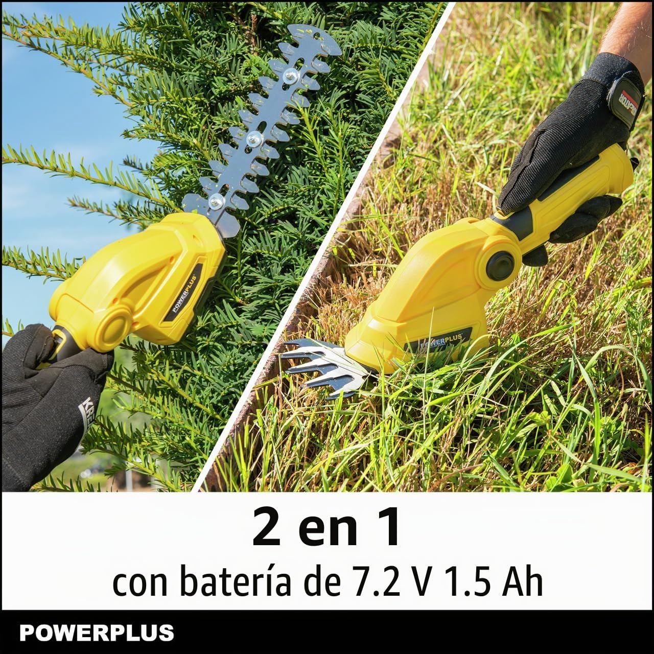 Powerplus POWXG2033 - Tijeras de podar Ligeras eléctricas con batería de Iones de Litio – 2 en 1 Herramienta de jardín como Tijeras de césped, Recortadora y Tijeras de arbustos para setos, arbustos y