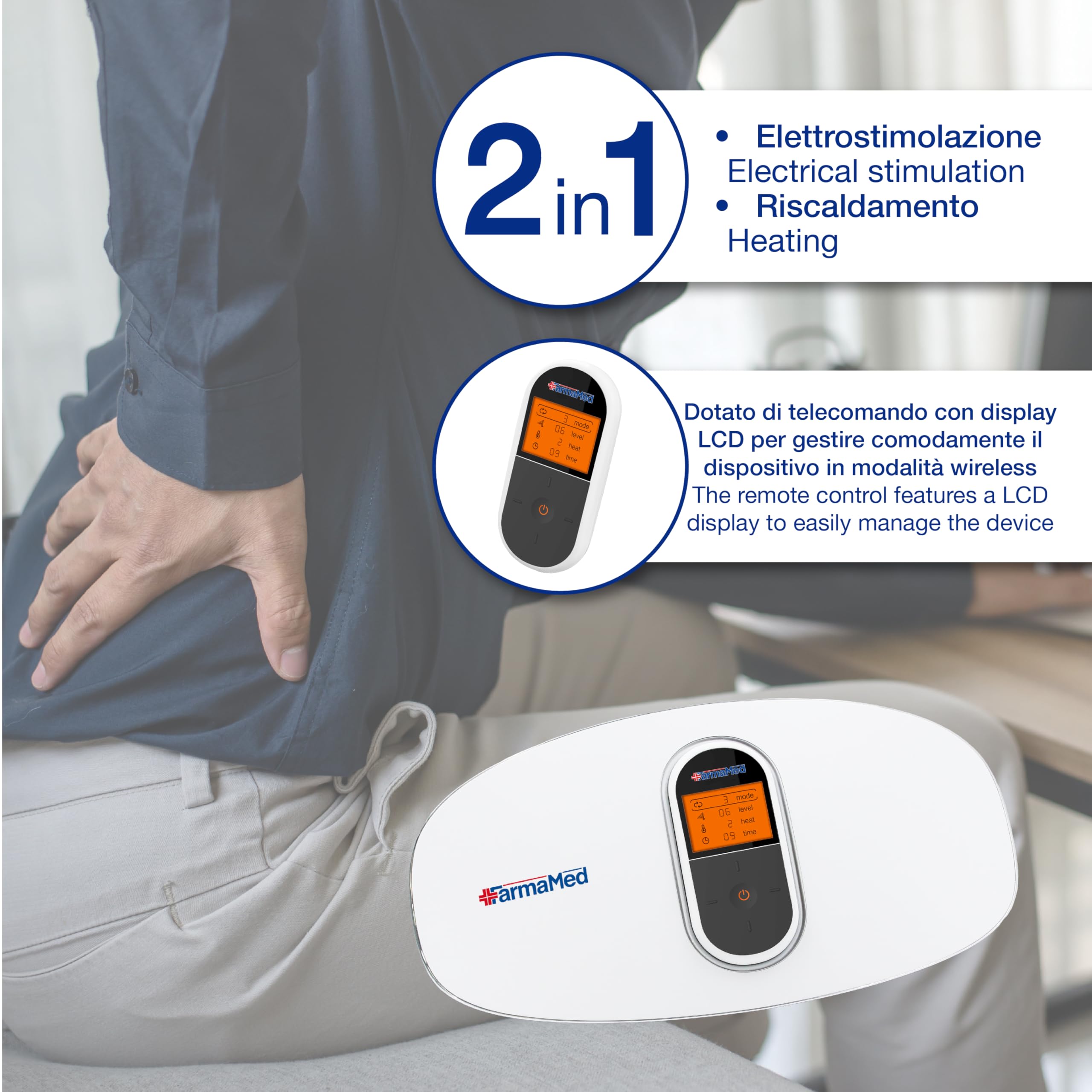 FarmaMed Massaggiatore Addominale e Lombare, Fascia Lombare, Cintura Addominale, 4 modalità di Massaggio, 16 Livelli di Intensità, 4 Livelli di Riscaldamento, Timer Fino a 30 Minuti