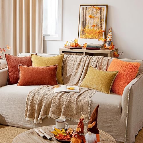 Miniatura 2 de ANRODUO Paquete de 2 fundas de almohada de otoño de piel sintética de lujo, fundas de cojín decorativas de felpa lanuda y esponjosa, estilo merino