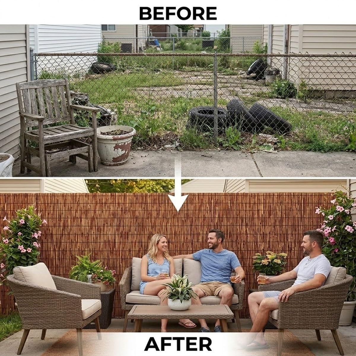 Générique Canisse Roseau Naturel, Brise Vue en Roseau Opaque pour Clôture Jardin et Palissade Terrasse, Pare-Soleil Coupe-Vent Exterieur, Rouleau Protection Intimité Balcon(91x457cm(3x15ft))