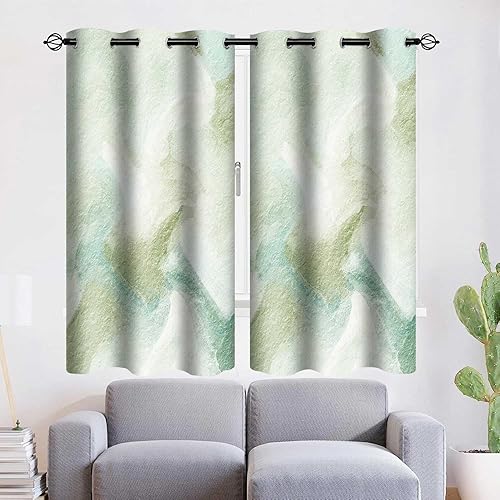 Miniatura 2 de Cortina opaca fluida de mármol verde claro, de lujo, moderna, con textura de roca mineral, cortinas de ventana impresas, arte abstracto, ondas para