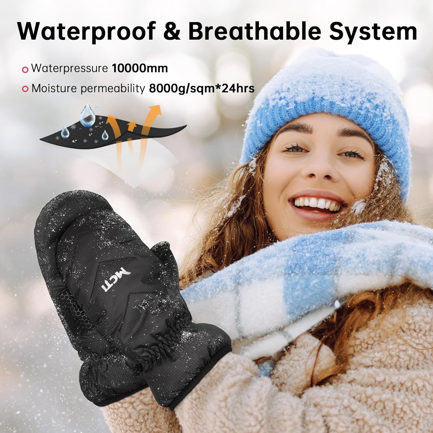 MCTi Women's Goose Down Mittens Waterproof Touch Screen Packable Ultra Light Snow Mitts - Image 3