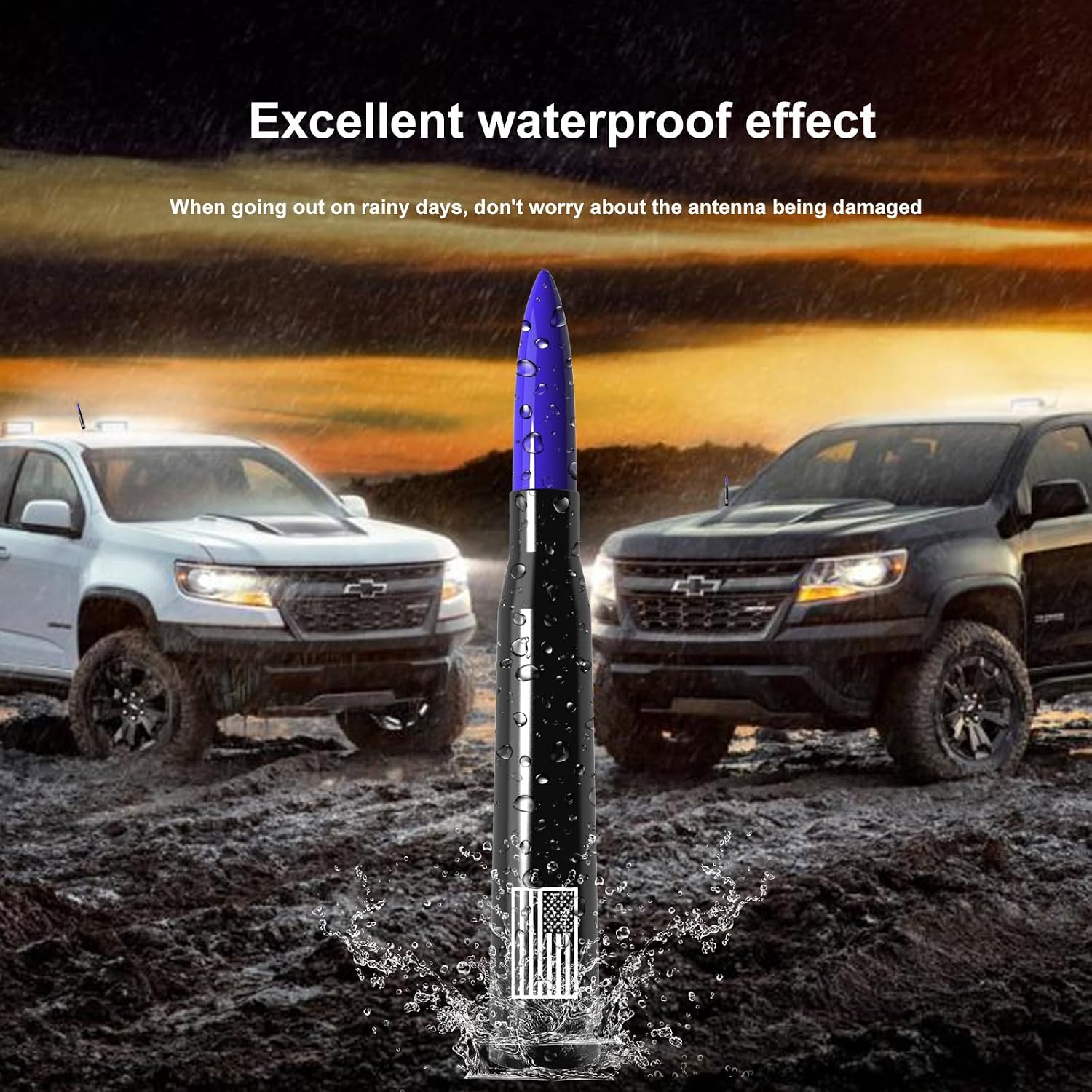 Car Truck Antenna with Tire Valve Caps American Flag Universal Short Replacement for GMC Sierra Chevy Silverado Dodge Ram 1500 2500 3500 Ford F150 F250 F350 Super Duty Raptor Accessories, Blue image 3