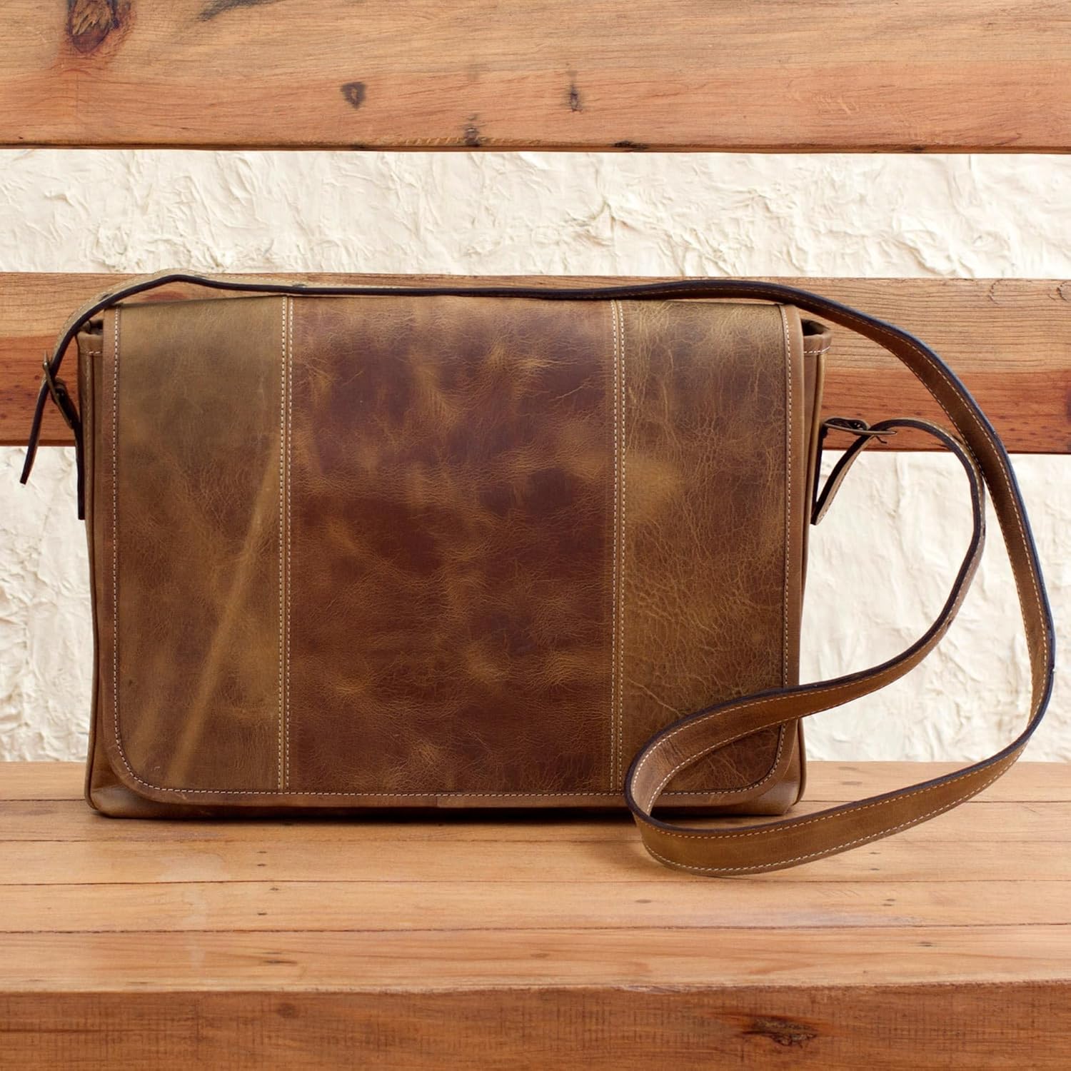 NOVICA Brown Leather Laptop Case, 'Bohemian VIP'