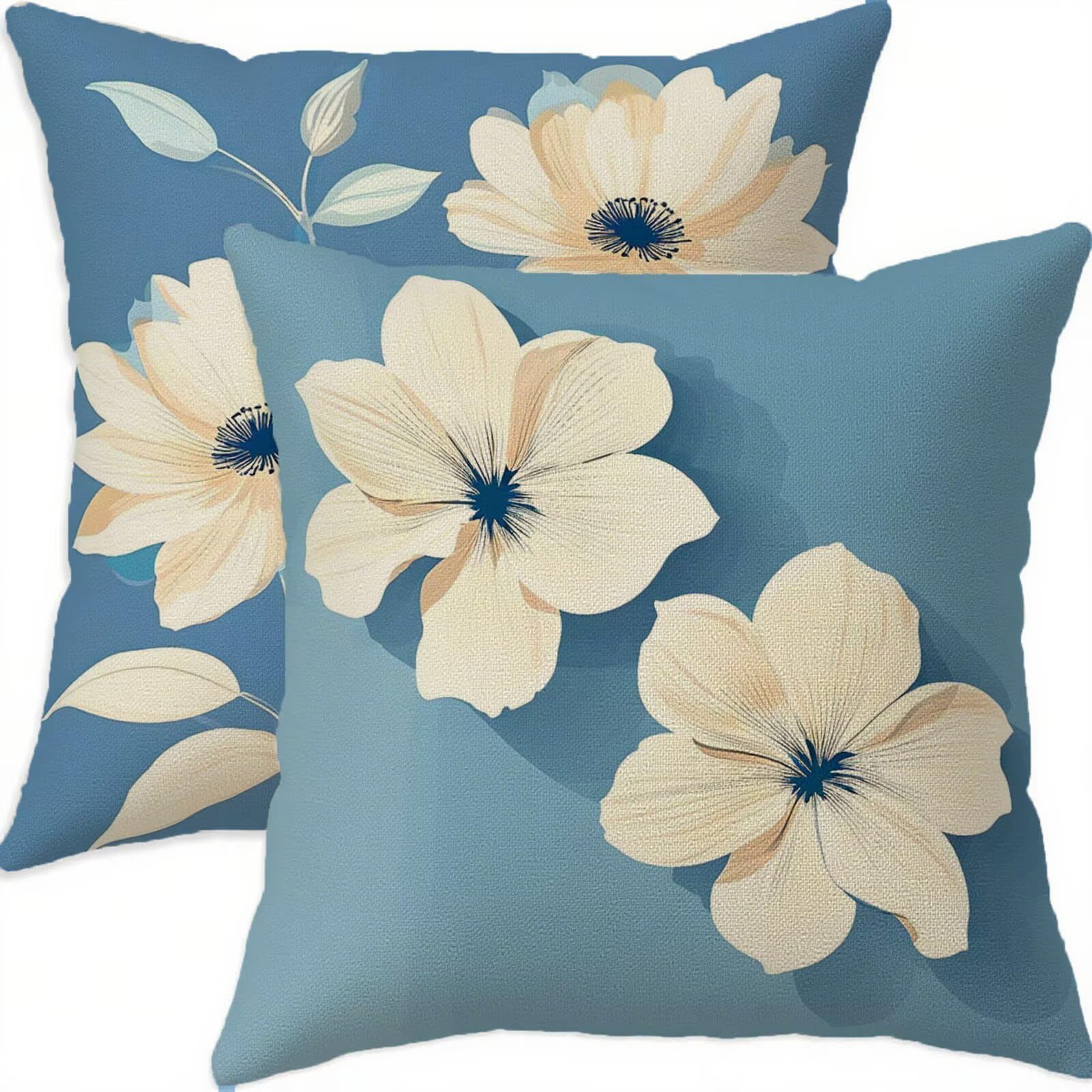 Housse Coussin 65x65cm pour salon et chambre taie d'oreiller vintage bleue