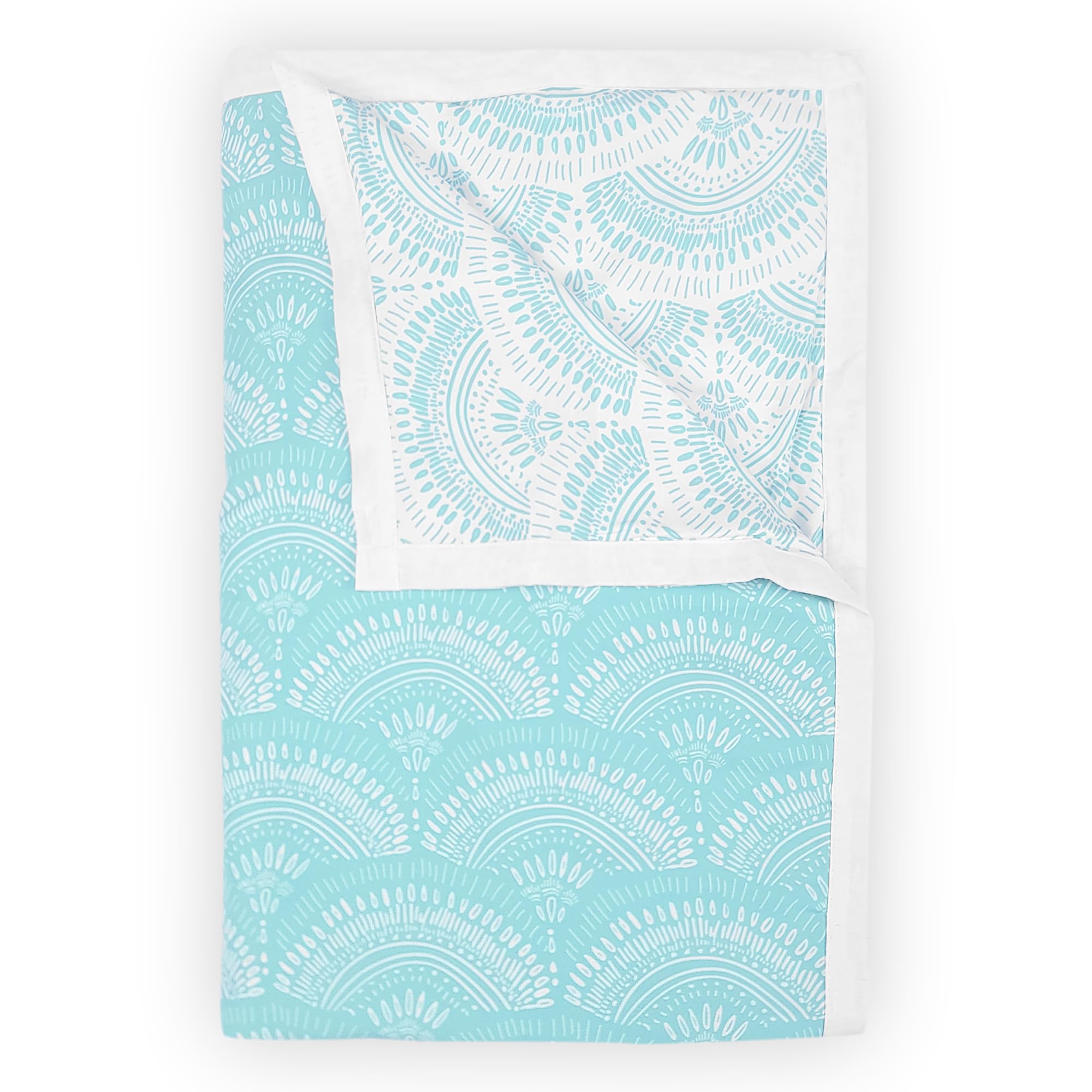 Divine Casa 120 GSM Microfiber Single Dohar | Soft & Lightweight Throw Blanket | Cozy & Breathable | All-Season Comfort | 210 x 140 CM | Art Deco Fan Pattern | Aqua & White