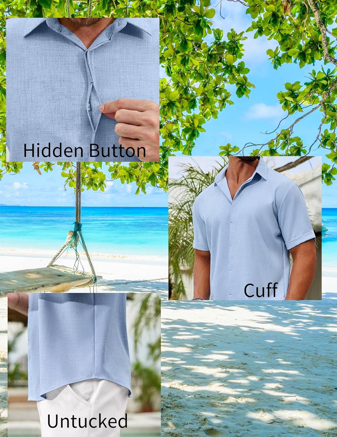 Linen Shirts for Men Casual Short Sleeve Button Down Shirt Beach Summer Vacation Wedding Cotton Tops - Image 4