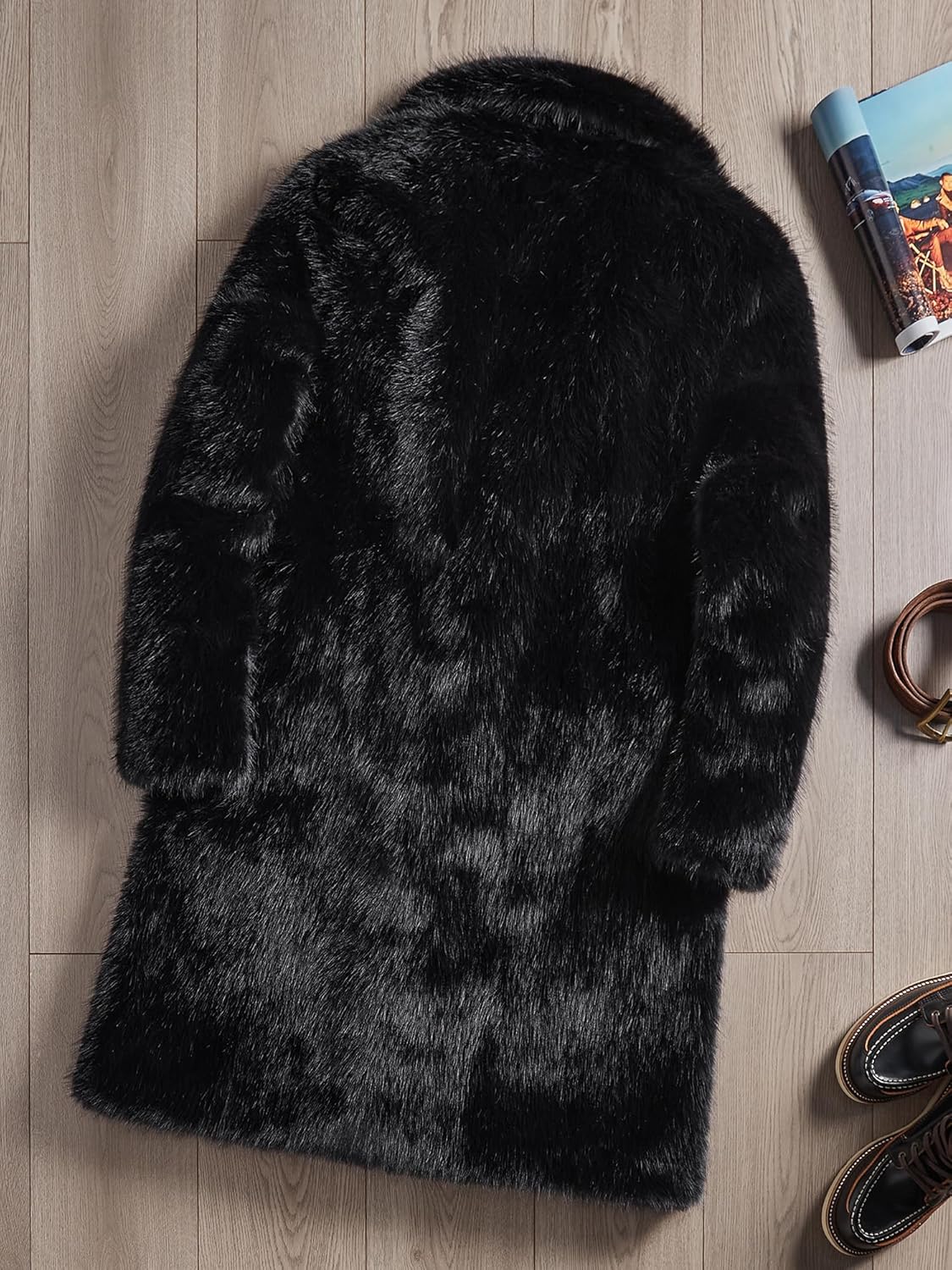Men's Winter Faux Fur Long Coat with Suit Collar, Thick Warm Design