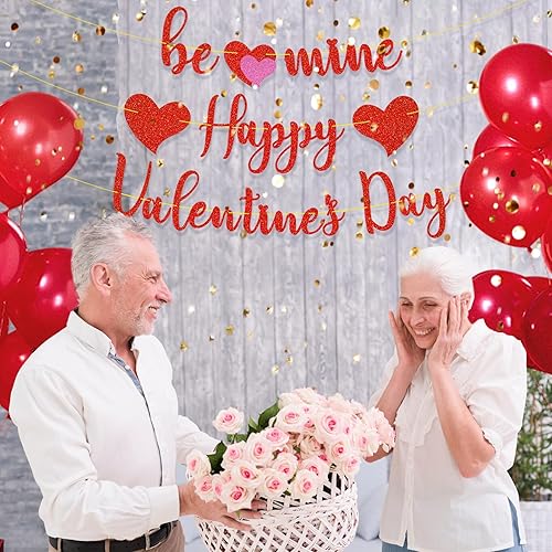 Miniatura 5 de Gifloon Cartel de feliz día de San Valentín, pancarta con texto en inglés "Be Mine" para decoraciones del día de San Valentín, decoración de fiesta