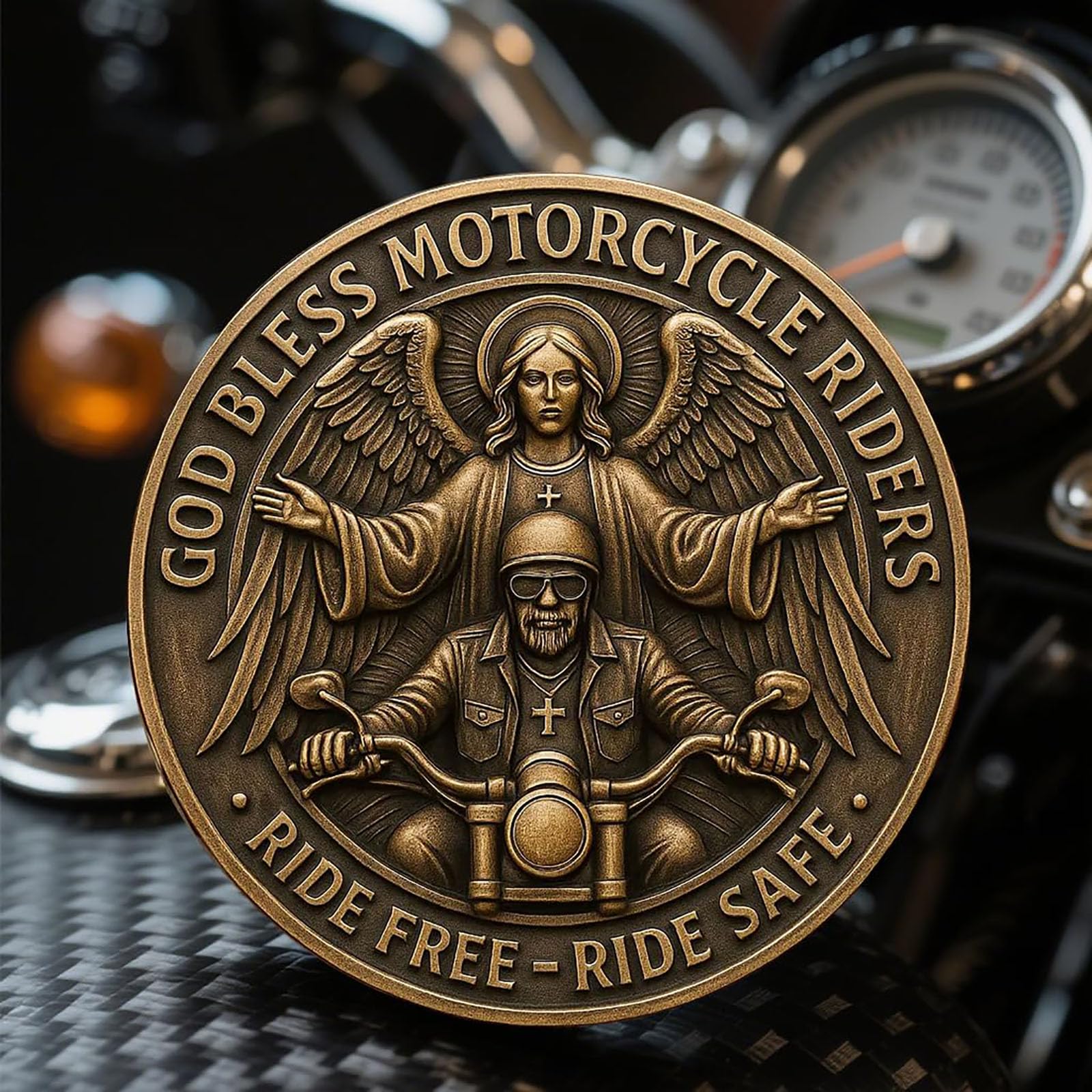 Moneda de bendición para motociclistas, Moneda conmemorativa God Bless Motorcycle Riders Guardian Angel, regalo de recuerdo paseo libre seguro para ciclistas y ciclistas