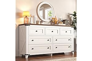 EnHomee 7-Drawer Farmhouse Dresser for Bedroom, Antique White