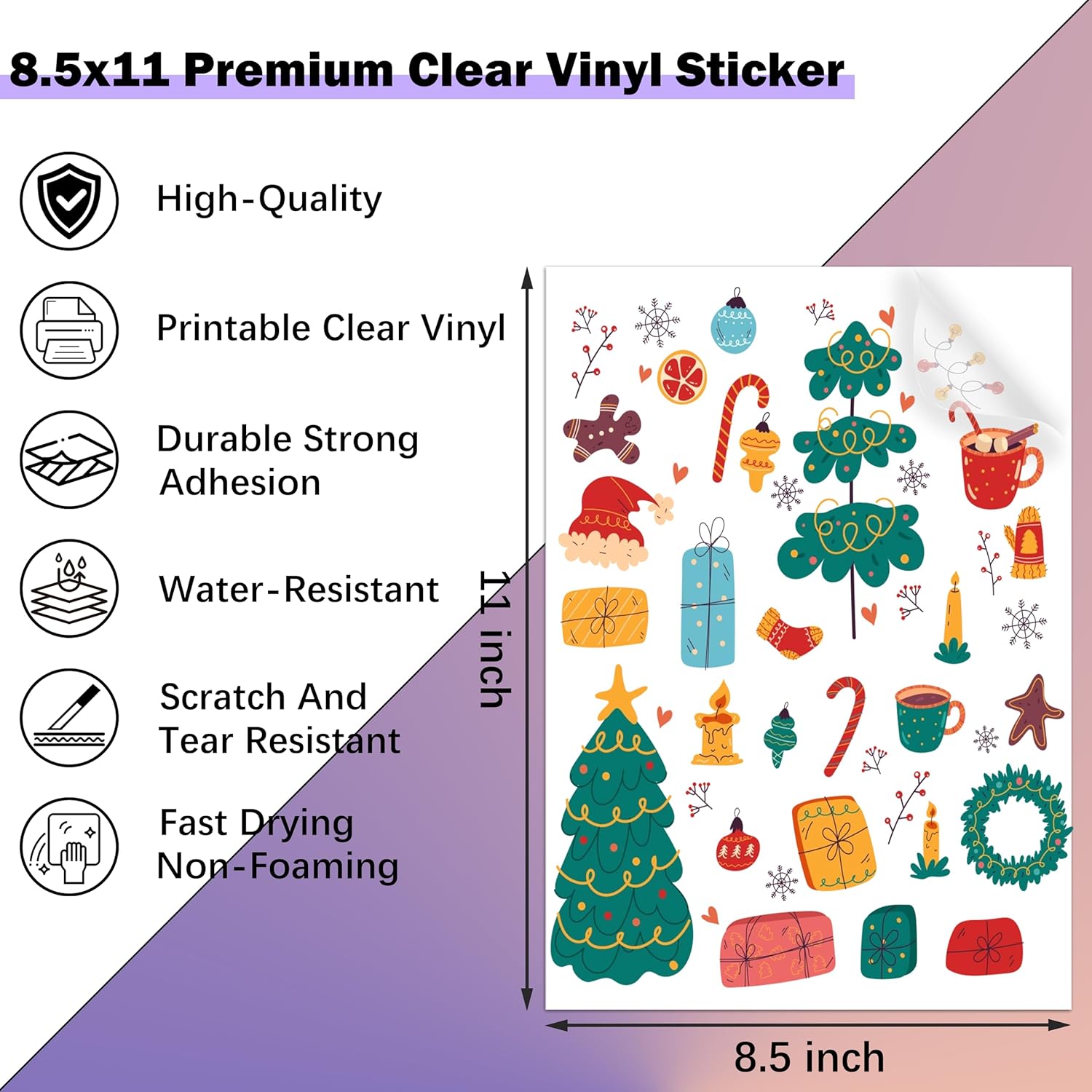 120 Sheets Premium Printable Vinyl Sticker Paper Clear - 8.5x11" for Inkjet Printers, Waterproof Tear Resistant, Dries Quickly, Vivid Colors, Easy to Cut for Cutting Machines, DIY Self-Adhesive Labels