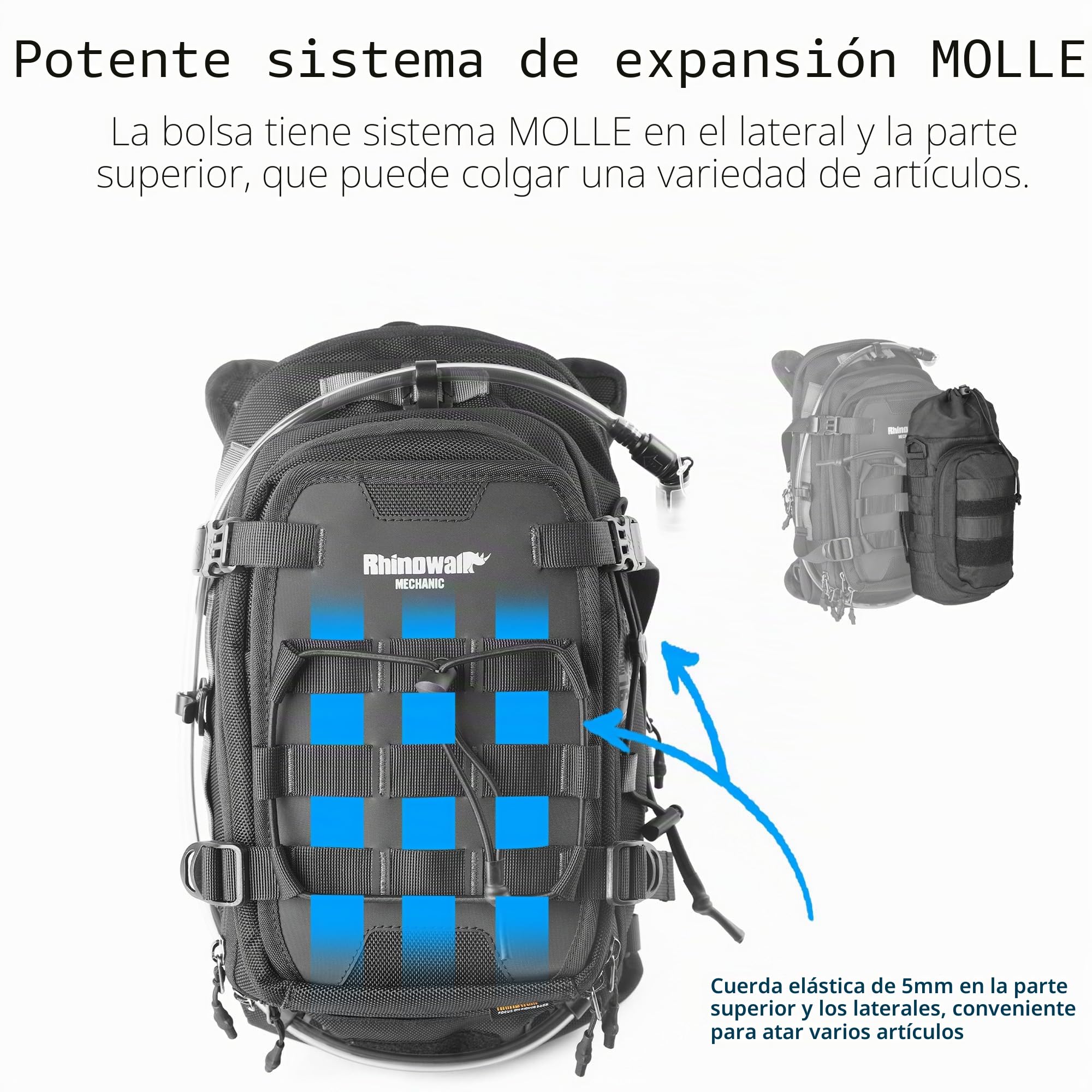 Rhinowalk Mochila para tanque de motocicleta, bolsa de agua separada, bolsa de lona con sistema Molle, se adapta a la mayoría de marcos de motocicleta de aventura y deporte