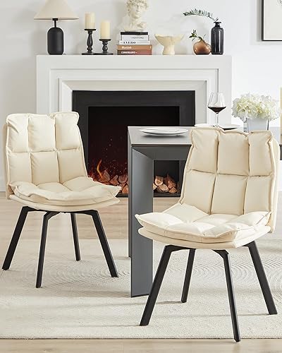 BedsPick Juego de 2 sillas de comedor giratorias – Silla de cocina tapizada de piel sintética, silla de comedor moderna de mediados de siglo con