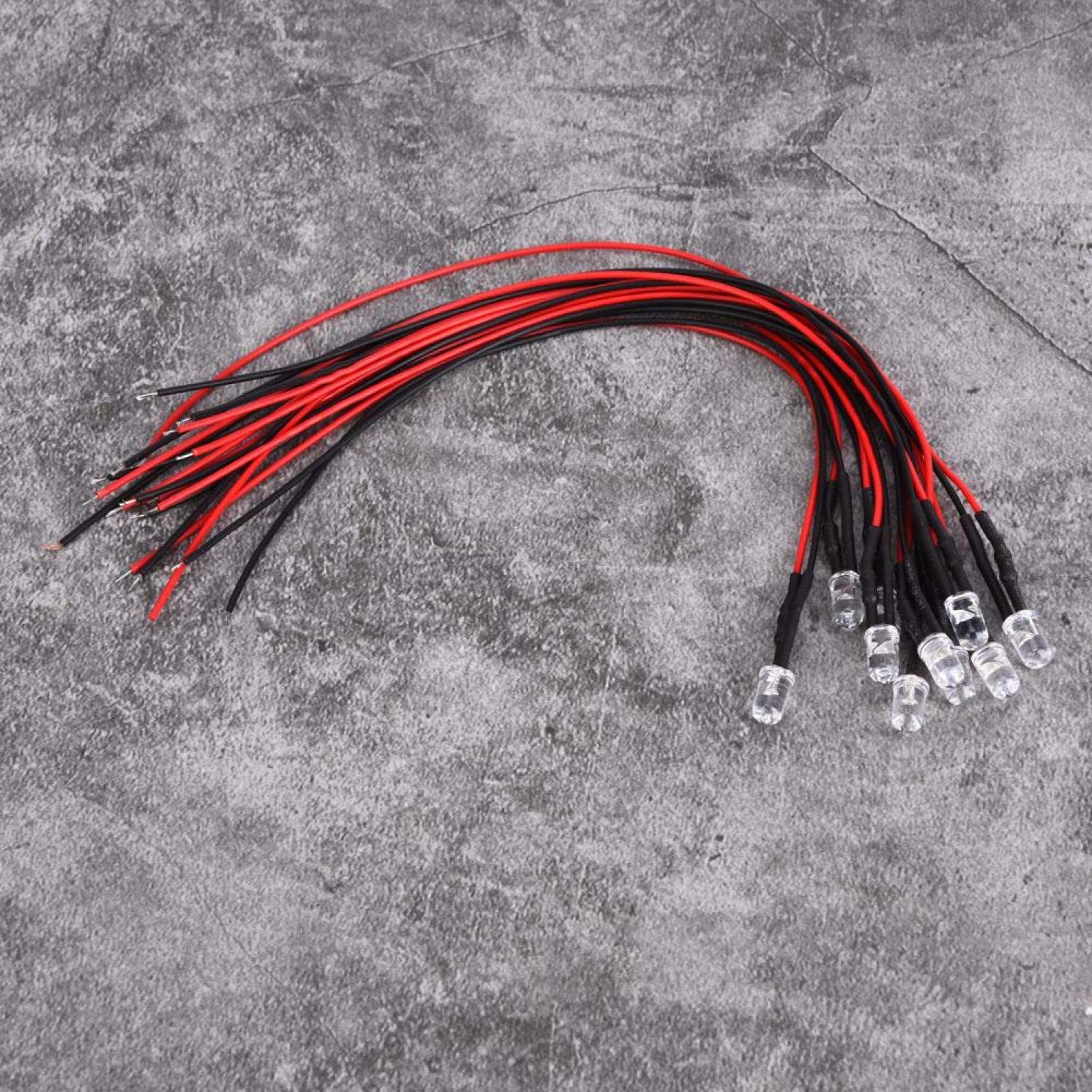 Mini Led Lights Emitting Diode, 12V 5mm Prewired Ice Blue Round Head Lamp Beads with 20cm Wire for DIY Home Light Decorations(10 pcs/Pack)