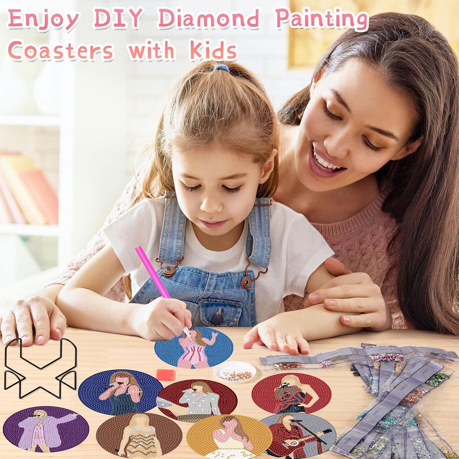Clendo Pop Star Diamond Painting Coasters Kits for Adults, 8PCS Pop Diamond Art Coaster Kits with Holder, Small Diamond Painting Kits for Adults & Kids Art Craft Supplies, Bdwy041 - Image 6