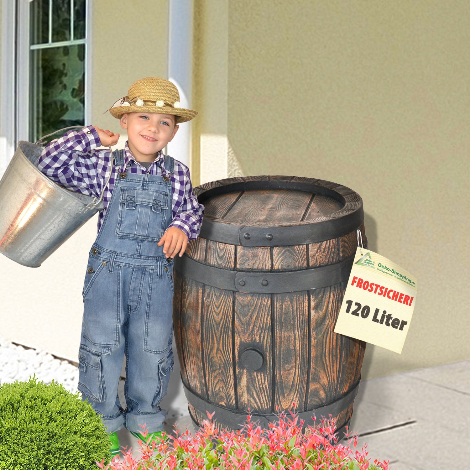 REGENTONNE REGENFASS WASSERFASS REGENWASSERBEHÄLTER REGENWASSERFASS GARTENFASS Eichenfass (120L)