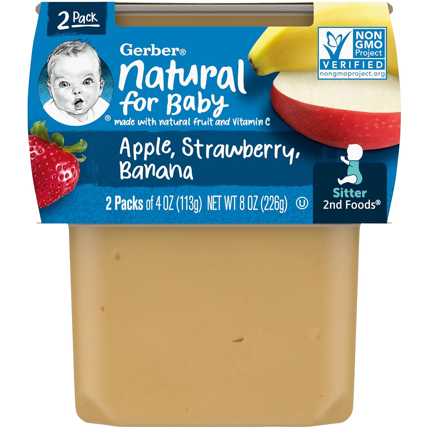 Gerber Baby Food Apple Strawberry Banana, 4 Oz, 2 Ct Tubs