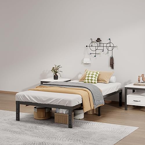 Miniatura 5 de Base de cama de metal tamaño individual – Base de cama individual resistente de 12 pulgadas, no necesita somier, fácil montaje, sin ruido, base de